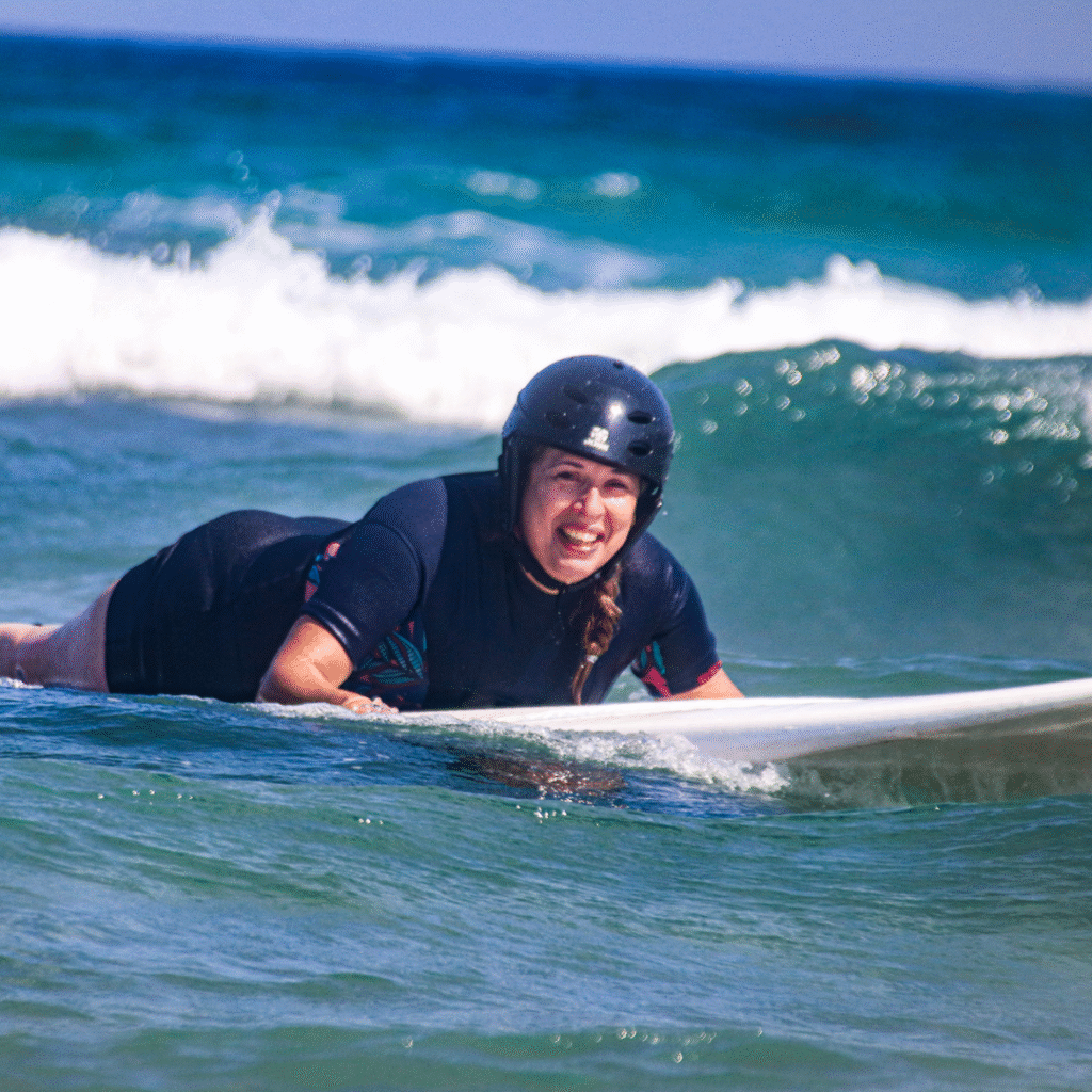 Woman doing adapted surfing on Lanzarote